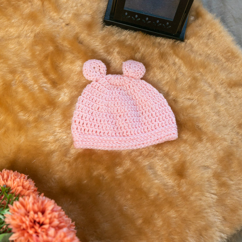 Peach pink hand-knitted soft wollen infant set  - thesaffronsaga