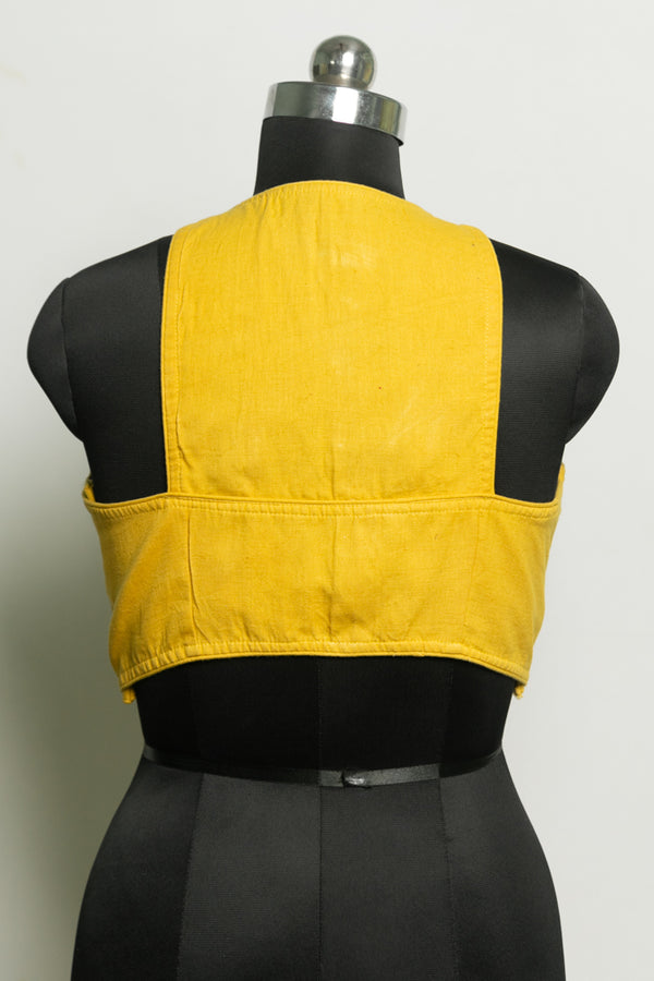 Yellow Sleeveless Halter Neck Cotton Blouse  - thesaffronsaga