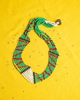 Green Beaded Multi Layered Tribal Necklace  - thesaffronsaga