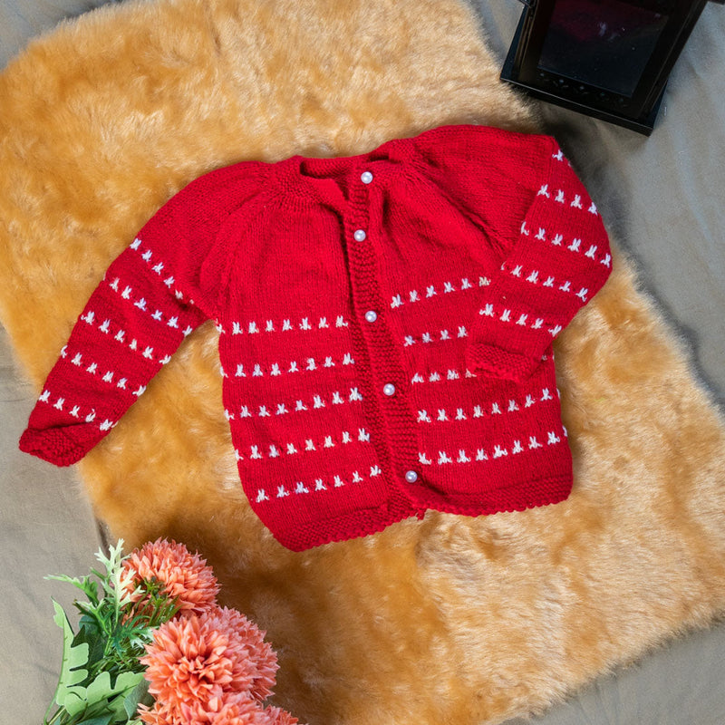 Red hand-knitted soft wollen infant set  - thesaffronsaga