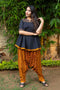 Rayee - Black And Mustard Peplum Top And Harem Pants Set