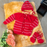 Red hand-knitted soft wollen infant set  - thesaffronsaga