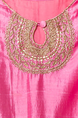 Pink Mulberry Silk Zardozi Embroidery Anarkali Kurta  - thesaffronsaga