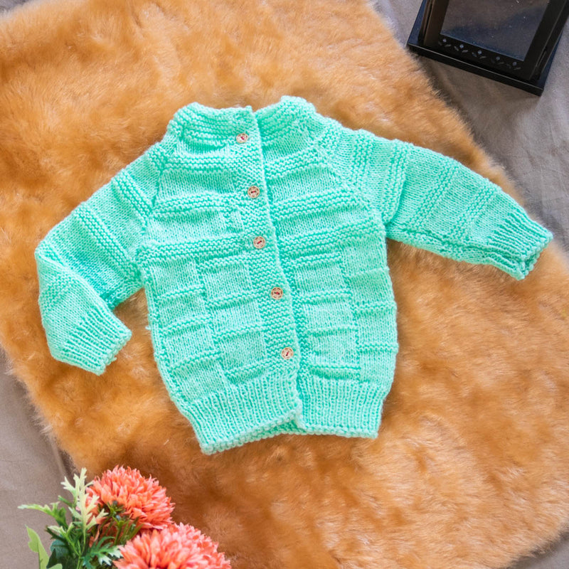 Mint green hand-knitted soft woolen infant set  - thesaffronsaga