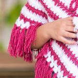Infant's burgundy & white hand-knitted woollen poncho  - thesaffronsaga