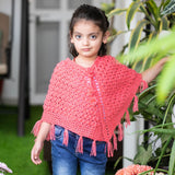 Infant's dark peach hand-knitted woollen poncho  - thesaffronsaga